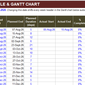Simple Construction Schedule & Gantt Tracker